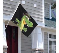 Drapeau pour extérieur - 1,2 x 1,8 m - Robuste - Pour intérieur et extérieur - Pour tous les temps - Drapeau de jardin amusant de dessin animé crocodile - Drapeau de bienvenue double face avec œillets