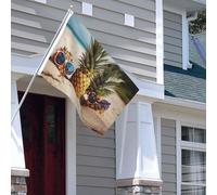Drapeau pour extérieur - 1,2 x 1,8 m - Robuste - Pour intérieur et extérieur - Pour tous les temps - Drapeaux de jardin - Ananas - Fruits - Lunettes de soleil sur le sable - Drapeau de bienvenue