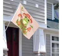 Drapeau pour extérieur - 1,2 x 1,8 m - Robuste - Pour intérieur et extérieur - Pour tous les temps - Grenouilles et champignons - Drapeau de bienvenue - Drapeau de maison double face avec œillets en