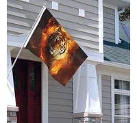 Drapeau pour extérieur - 1,2 x 1,8 m - Robuste - Pour intérieur et extérieur - Pour tous les temps - Tigre cool dans la flamme - Drapeau de bienvenue - Drapeau de maison double face avec œillets en