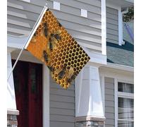 Drapeau pour extérieur - 1,2 x 1,8 m - Robuste - Pour intérieur et extérieur - Pour toutes les saisons - Abeille sur la ruche - Drapeau de bienvenue - Drapeau de maison double face avec œillets en