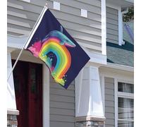 Drapeau pour extérieur - 1,2 x 1,8 m - Robuste - Pour intérieur et extérieur - Pour toutes les saisons - Baleine colorée sur l'arc-en-ciel - Drapeau de bienvenue - Drapeau de maison double face avec