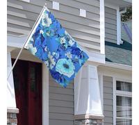Drapeau pour extérieur - 1,2 x 1,8 m - Robuste - Pour intérieur et extérieur - Pour toutes les saisons - Bleu - Motif floral - Drapeau de bienvenue - Drapeau de maison double face avec œillets en