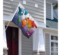 Drapeau pour extérieur - 1,2 x 1,8 m - Robuste - Pour intérieur et extérieur - Pour toutes les saisons - Carte du monde - Drapeau de bienvenue - Drapeau double face avec œillets en laiton - Bannières