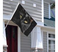 Drapeau pour extérieur - 1,2 x 1,8 m - Robuste - Pour intérieur et extérieur - Pour toutes les saisons - Chat noir sur fond noir - Drapeau de bienvenue - Drapeau de cour double face avec œillets en