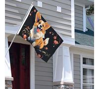 Drapeau pour extérieur - 1,2 x 1,8 m - Robuste - Pour intérieur et extérieur - Pour toutes les saisons - Chien Corgi sur fond sombre - Drapeau de bienvenue - Drapeau de maison double face avec œillets