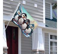 Drapeau pour extérieur - 1,2 x 1,8 m - Robuste - Pour intérieur et extérieur - Pour toutes les saisons - Cinq pingouins mignons - Drapeau de bienvenue - Drapeau double face avec œillets en laiton