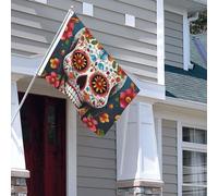 Drapeau pour extérieur - 1,2 x 1,8 m - Robuste - Pour intérieur et extérieur - Pour toutes les saisons - Coloré - Crâne en sucre - Drapeau de bienvenue - Drapeau de maison double face avec œillets en