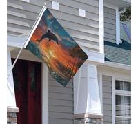 Drapeau pour extérieur - 1,2 x 1,8 m - Robuste - Pour intérieur et extérieur - Pour toutes les saisons - Dauphins et palmiers - Drapeau de bienvenue - Drapeau de maison double face avec œillets en