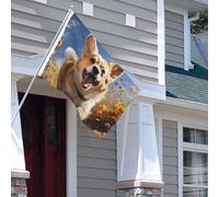 Drapeau pour extérieur - 1,2 x 1,8 m - Robuste - Pour intérieur et extérieur - Pour toutes les saisons - Drapeau de bienvenue Corgi - Drapeau de maison double face avec œillets en laiton - Bannières