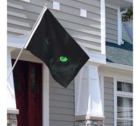 Drapeau pour extérieur - 1,2 x 1,8 m - Robuste - Pour intérieur et extérieur - Pour toutes les saisons - Drapeau de jardin noir avec yeux verts - Drapeau de bienvenue - Drapeau de maison double face