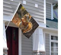 Drapeau pour extérieur - 1,2 x 1,8 m - Robuste - Pour intérieur et extérieur - Pour toutes les saisons - Écureuil mignon mangeant des noix - Drapeau de bienvenue - Drapeau de maison double face avec