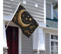 Drapeau pour extérieur - 1,2 x 1,8 m - Robuste - Pour intérieur et extérieur - Pour toutes les saisons - Étoiles dorées et lune - Drapeau de bienvenue - Drapeau de maison double face avec œillets en