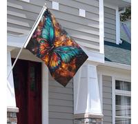 Drapeau pour extérieur - 1,2 x 1,8 m - Robuste - Pour intérieur et extérieur - Pour toutes les saisons - Fond papillon - Drapeau de bienvenue - Drapeau de cour double face avec œillets en laiton