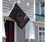 Drapeau pour extérieur - 1,2 x 1,8 m - Robuste - Pour intérieur et extérieur - Pour toutes les saisons - Grand loup noir avec yeux rouges - Drapeau de bienvenue - Drapeau de maison double face avec