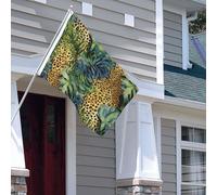 Drapeau pour extérieur - 1,2 x 1,8 m - Robuste - Pour intérieur et extérieur - Pour toutes les saisons - Imprimé animal léopard - Drapeau de bienvenue - Drapeau de maison double face avec œillets en