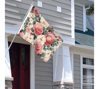 Drapeau pour extérieur - 1,2 x 1,8 m - Robuste - Pour intérieur et extérieur - Pour toutes les saisons - Motif floral rose - Drapeau de bienvenue - Drapeau de maison double face avec œillets en laiton