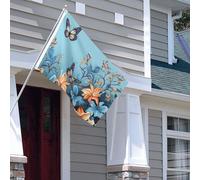 Drapeau pour extérieur - 1,2 x 1,8 m - Robuste - Pour intérieur et extérieur - Pour toutes les saisons - Papillon bleu - Drapeau de bienvenue floral - Drapeau de maison double face avec œillets en