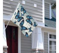 Drapeau pour extérieur - 1,2 x 1,8 m - Robuste - Pour intérieur et extérieur - Pour toutes les saisons - Papillon bleu - Drapeau de bienvenue - Drapeau de maison double face avec œillets en laiton