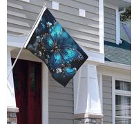 Drapeau pour extérieur - 1,2 x 1,8 m - Robuste - Pour intérieur et extérieur - Pour toutes les saisons - Papillon bleu et lune - Drapeau de bienvenue - Drapeau de maison double face avec œillets en