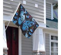 Drapeau pour extérieur - 1,2 x 1,8 m - Robuste - Pour intérieur et extérieur - Pour toutes les saisons - Papillon bleu - Drapeau de bienvenue - Drapeau de maison double face avec œillets en laiton