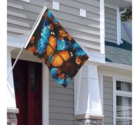 Drapeau pour extérieur - 1,2 x 1,8 m - Robuste - Pour intérieur et extérieur - Pour toutes les saisons - Papillons bleus et orange - Drapeau de bienvenue - Drapeau de maison double face avec œillets