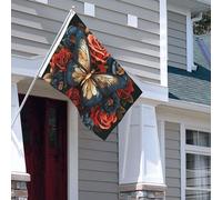 Drapeau pour extérieur - 1,2 x 1,8 m - Robuste - Pour intérieur et extérieur - Pour toutes les saisons - Papillons et roses - Drapeau de bienvenue - Drapeau de maison double face avec œillets en