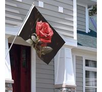 Drapeau pour extérieur - 1,2 x 1,8 m - Robuste - Pour intérieur et extérieur - Pour toutes les saisons - Roses rouges et amour - Drapeau de bienvenue - Drapeau de maison double face avec œillets en