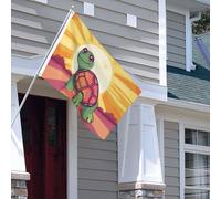 Drapeau pour extérieur - 1,2 x 1,8 m - Robuste - Pour intérieur et extérieur - Pour toutes les saisons - Tortue au soleil - Drapeau de bienvenue - Drapeau de maison double face avec œillets en laiton