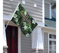 Drapeau pour extérieur - 1,2 x 1,8 m - Robuste - Pour intérieur et extérieur - Toutes saisons - Croix noire parmi fleurs vertes - Drapeau de bienvenue - Drapeau de maison double face avec œillets en