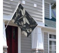 Drapeau pour extérieur - 1,2 x 1,8 m - Robuste - Pour intérieur et extérieur - Toutes saisons - Fleurs noires et libellules - Drapeau de bienvenue - Drapeau de maison double face avec œillets en