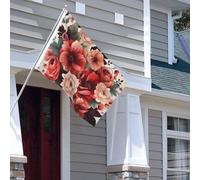 Drapeau pour extérieur - 1,2 x 1,8 m - Robuste - Pour intérieur et extérieur - Toutes saisons - Fleurs rouges et pâles - Drapeau de bienvenue - Drapeau de maison double face avec œillets en laiton