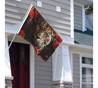 Drapeau pour extérieur - 1,2 x 1,8 m - Robuste - Pour intérieur et extérieur - Toutes saisons - Rose rouge et tigre - Drapeau de bienvenue - Drapeau de maison double face avec œillets en laiton