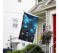 Drapeau pour extérieur de 0,9 x 1,5 m - Drapeaux de jardin résistants pour intérieur et extérieur - Pour toutes les saisons - Papillon bleu et lune - Drapeau de bienvenue - Drapeau double face avec