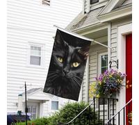 Drapeau pour extérieur de 0,9 x 1,5 m - Drapeaux de jardin robustes pour intérieur et extérieur - Drapeaux de jardin tous temps - Chat noir sur fond noir - Drapeau de bienvenue - Drapeau double face