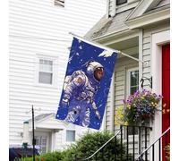 Drapeau pour extérieur de 0,9 x 1,5 m - Drapeaux de jardin robustes pour intérieur et extérieur - Drapeaux de jardin tous temps - Astronaute noir sur bleu - Drapeau de bienvenue double face avec