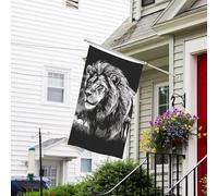 Drapeau pour extérieur de 0,9 x 1,5 m - Drapeaux de jardin robustes pour intérieur et extérieur - Illustration lion noir et blanc - Drapeau de bienvenue - Drapeau de maison double face avec œillets en