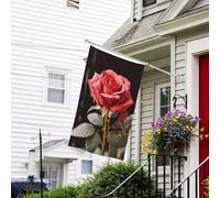 Drapeau pour extérieur de 0,9 x 1,5 m - Drapeaux de jardin robustes pour intérieur et extérieur - Pour toutes les saisons - Roses rouges et amour - Drapeau de bienvenue double face avec œillets en