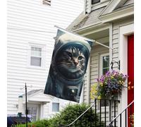 Drapeau pour extérieur de 0,9 x 1,5 m - Robuste - Pour intérieur et extérieur - Pour jardin - Astronaute - Chat dans l'espace - Drapeau de bienvenue - Drapeau double face avec œillets en laiton