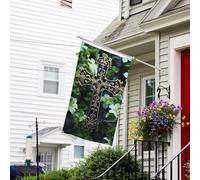 Drapeau pour extérieur de 0,9 x 1,5 m - Robuste - Pour intérieur et extérieur - Pour tous les temps - Croix noire parmi fleurs vertes - Drapeau de bienvenue - Drapeau de maison double face avec