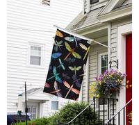 Drapeau pour extérieur de 0,9 x 1,5 m - Robuste - Pour intérieur et extérieur - Pour tous les temps - Drapeaux de jardin colorés - Libellule - Drapeau de bienvenue - Drapeau double face avec œillets