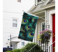 Drapeau pour extérieur de 0,9 x 1,5 m - Robuste - Pour intérieur et extérieur - Pour tous les temps - Drapeaux de jardin en gros plan de plumes de paon - Drapeau de bienvenue - Drapeau double face