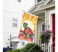 Drapeau pour extérieur de 0,9 x 1,5 m - Robuste - Pour intérieur et extérieur - Pour tous les temps - Tortue au soleil - Drapeau de bienvenue - Drapeau de maison double face avec œillets en laiton