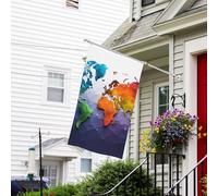 Drapeau pour extérieur de 0,9 x 1,5 m - Robuste - Pour intérieur et extérieur - Pour toutes les saisons - Carte du monde - Drapeau de bienvenue - Drapeau double face avec œillets en laiton - Bannières