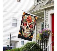 Drapeau pour extérieur de 0,9 x 1,5 m - Robuste - Pour intérieur et extérieur - Pour toutes les saisons - Coloré - Crâne en sucre - Drapeau de bienvenue - Drapeau de maison double face avec œillets en