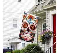 Drapeau pour extérieur de 0,9 x 1,5 m - Robuste - Pour intérieur et extérieur - Pour toutes les saisons - Coloré - Crâne en sucre - Drapeau de bienvenue - Drapeau de maison double face avec œillets en