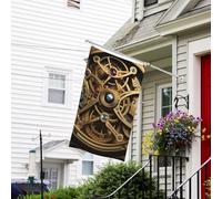 Drapeau pour extérieur de 0,9 x 1,5 m - Robuste - Pour intérieur et extérieur - Pour toutes les saisons - Engrenages steampunk - Drapeau de bienvenue - Drapeau double face avec œillets en laiton