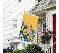 Drapeau pour extérieur de 0,9 x 1,5 m - Robuste - Pour intérieur et extérieur - Pour toutes les saisons - Jaune et bleu - Drapeau de bienvenue floral double face avec œillets en laiton - Bannières