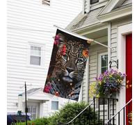 Drapeau pour extérieur de 0,9 x 1,5 m - Robuste - Pour intérieur et extérieur - Pour toutes les saisons - Léopard et papillon - Drapeau de bienvenue - Drapeau de maison double face avec œillets en