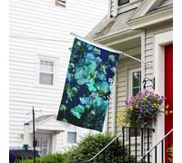 Drapeau pour extérieur de 0,9 x 1,5 m - Robuste - Pour intérieur et extérieur - Pour toutes les saisons - Papillon vert et fleurs bleues - Drapeau de bienvenue - Drapeau de maison double face avec